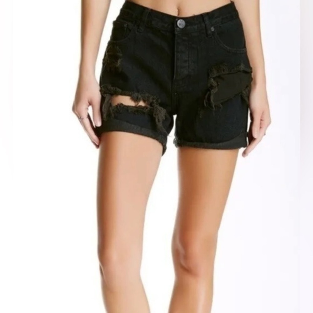 NWT One Teaspoon Chargers Fox Black Distressed Cuffed Button Fly Jean Shorts 🛍️